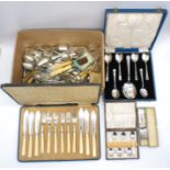 A quantity of silver plated cutlery including some silver collared.