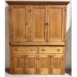 An antique pine pantry cupboard - Overall size approx. height 215cm, width 170cm, depth 40cm