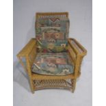 A plantation style wicker chair.