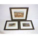 Three framed prints of working dogs