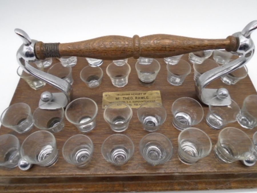 A complete vintage oak Ecclesiastical communion glasses set along with one other (incomplete) - Image 4 of 5