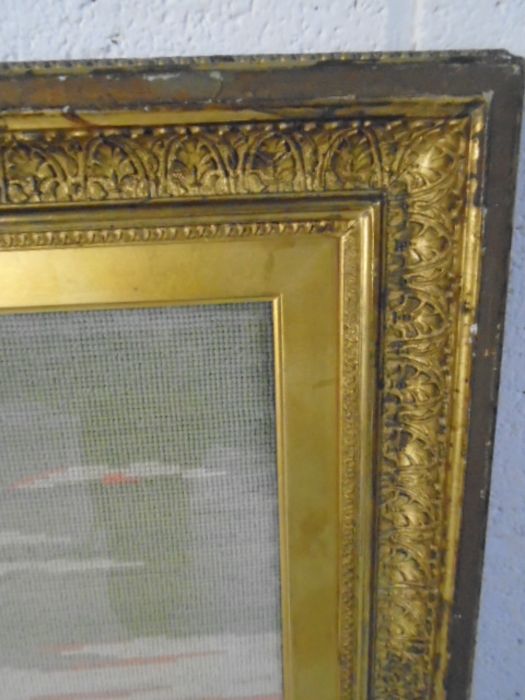 A gilt framed tapestry, watercolour with BJH monogram and a modern oil painting of a three masted - Image 12 of 13