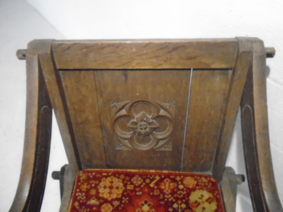 A Gothic style oak Glastonbury chair - Image 3 of 8