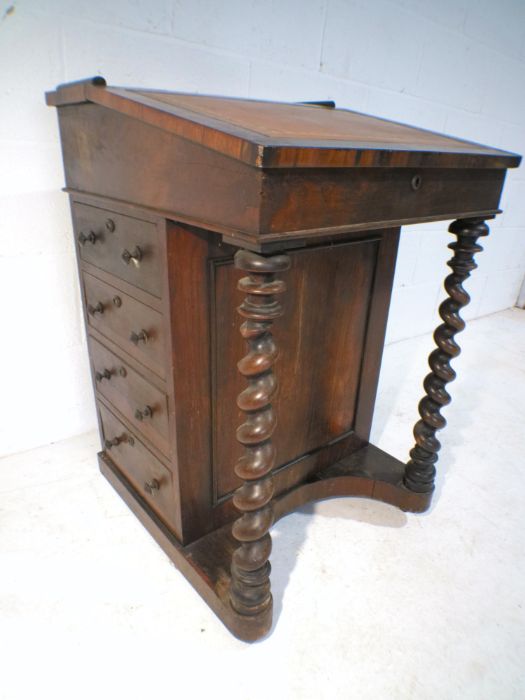 A turn of the century rosewood davenport, with barley twist supports - one caster missing on back, - Image 8 of 8