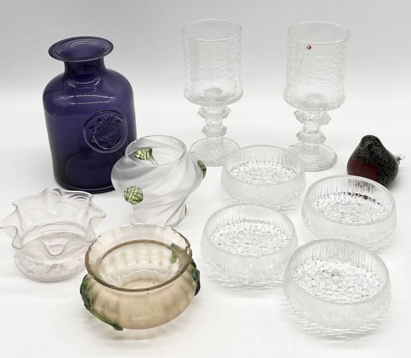 A collection of art glass including Littala goblets and four bowls