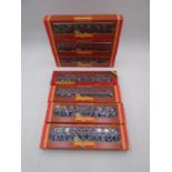A collection of seven boxed Hornby Railways OO gauge LMS Crimson Lake carriages
