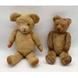 Two vintage teddy bears - one with eye missing