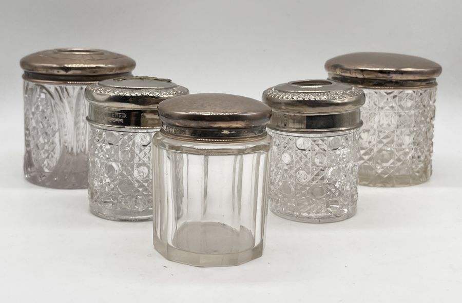 Three silver topped dressing table pots along with two others - Image 3 of 3
