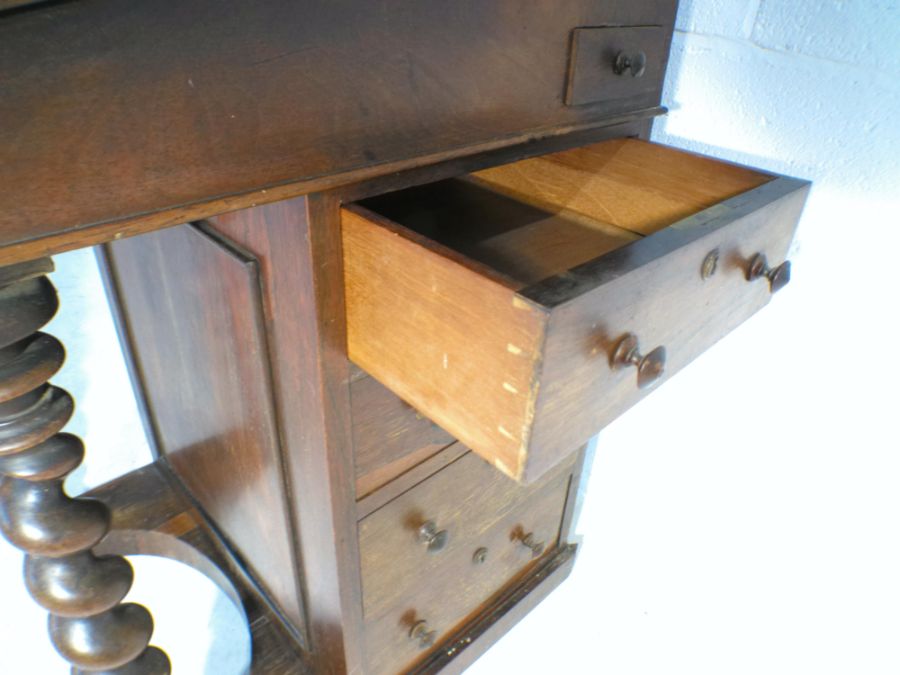 A turn of the century rosewood davenport, with barley twist supports - one caster missing on back, - Image 7 of 8