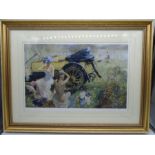 A framed limited-edition print "Bathing Party with 1912 Renault'" signed by artist Dexter Brown -