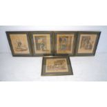 Five framed etchings by L. A. Atkinson, depicting historical scenes.