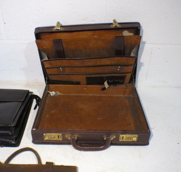 A leather briefcase along with two leather satchels. - Image 2 of 2