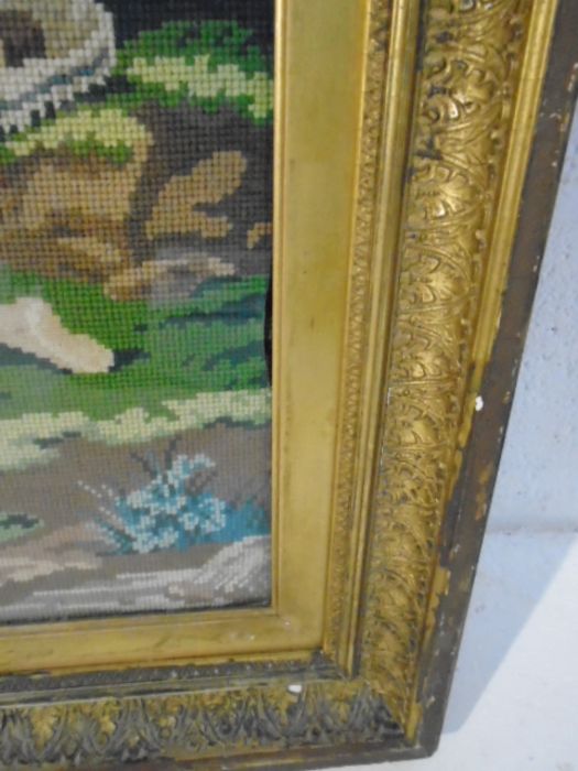 A gilt framed tapestry, watercolour with BJH monogram and a modern oil painting of a three masted - Image 13 of 13