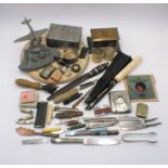 A lot of miscellaneous items, including a fan, silver cigarette case, a 3" record by Jack Payne,
