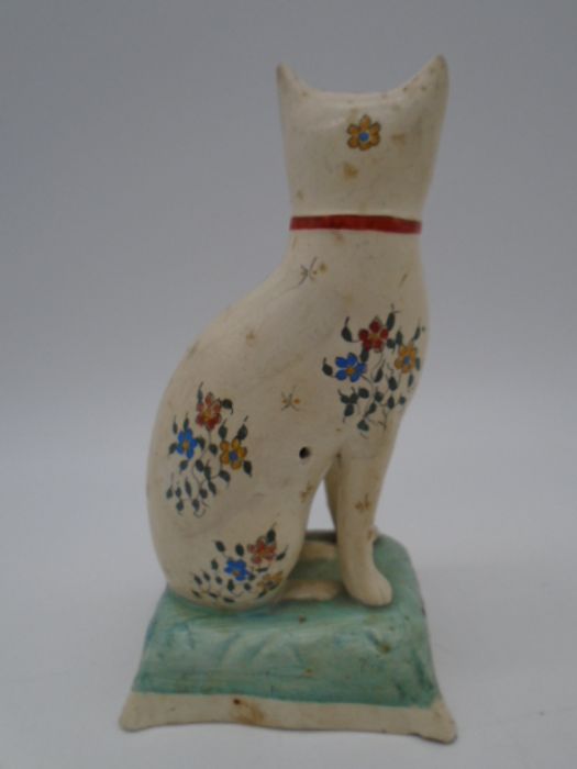 A 19th Century Staffordshire figure of a seated cat on a cushion, height 18.5cm - Image 3 of 6