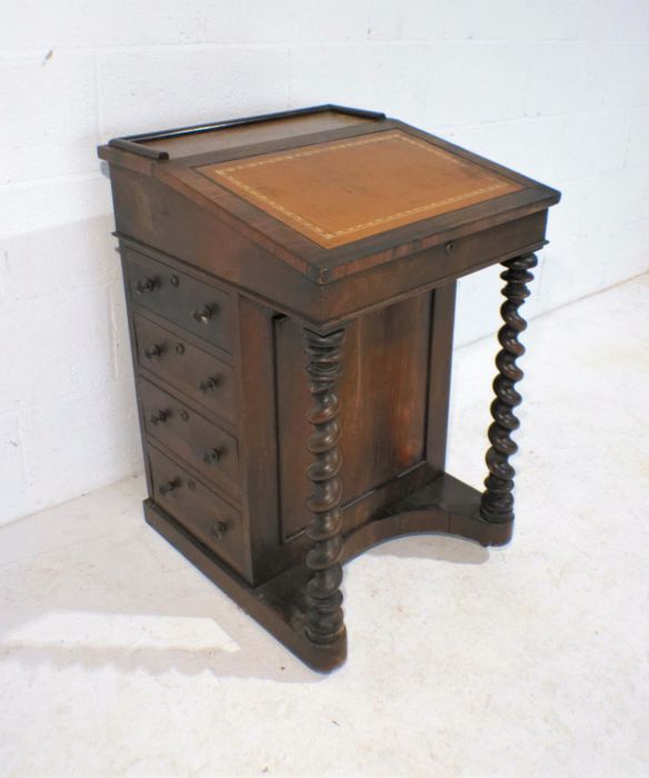 A turn of the century rosewood davenport, with barley twist supports - one caster missing on back, - Image 3 of 8