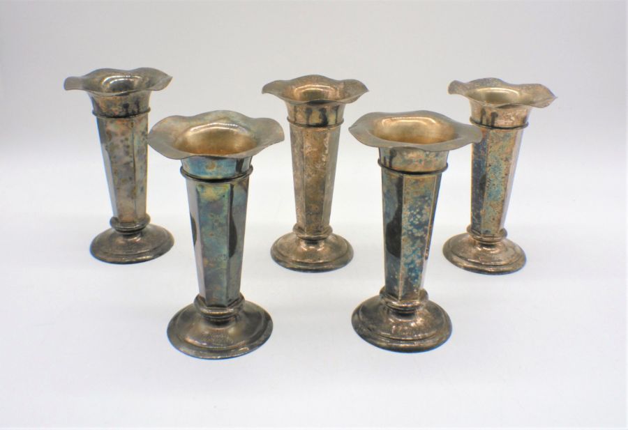 Five silver plated Canadian Pacific Railway weighted vases, by Elkington.
