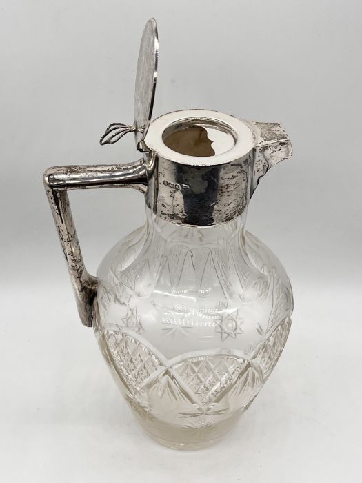 A cut glass claret jug with hallmarked silver lid and handle by Walker & Hall - Image 2 of 2