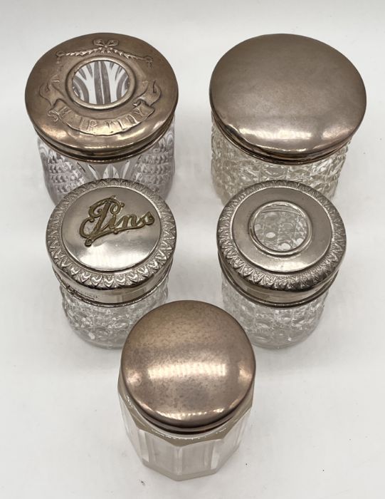 Three silver topped dressing table pots along with two others - Image 2 of 3