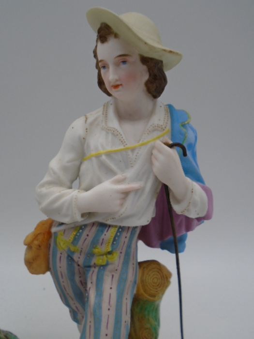 A pair of continental porcelain vases along with a pair of Edwardian bisque figures - Image 6 of 9