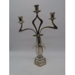 A silver plated Art Nouveau three branch candelabra - height 51cm