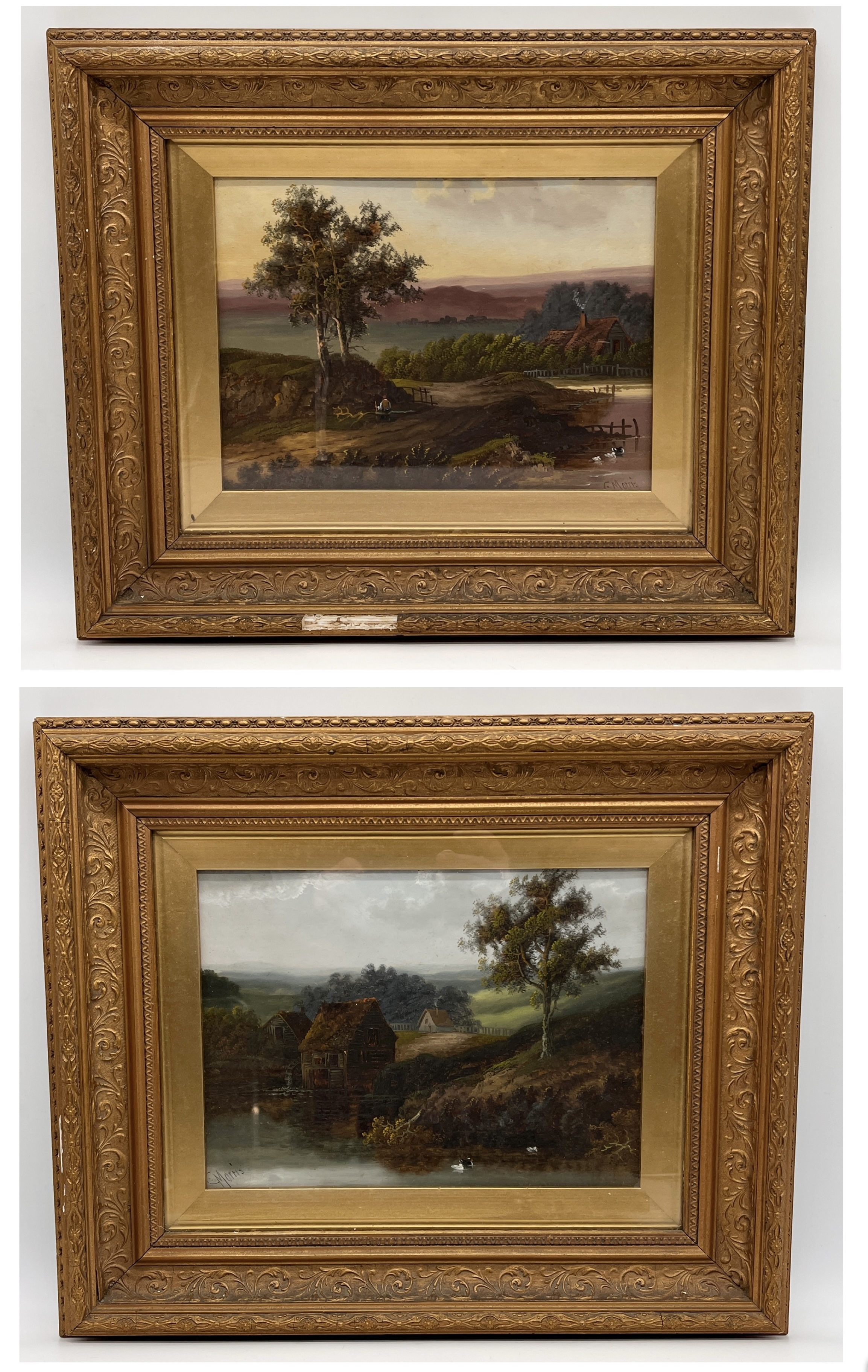 A pair of oil on board landscape scenes signed C.Morris - likely Charles Greville Morris (British