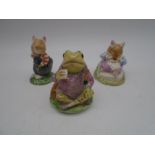 Two Royal Doulton Brambly Hedge figurines including Wilfred Toadflax and Mr Toadflax, along with a