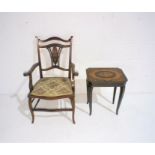 An Edwardian inlaid bedroom chair along with an inlaid musical table.