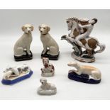 A collection of various china including two Staffordshire pottery greyhounds, a Staffordshire Poodle