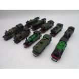 A collection of ten unboxed OO gauge model railway green tank locomotives (Great Western, LNER