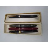 A collection of four fountain pens including a boxed Sheaffer, Parker, Onoto & Aspinall