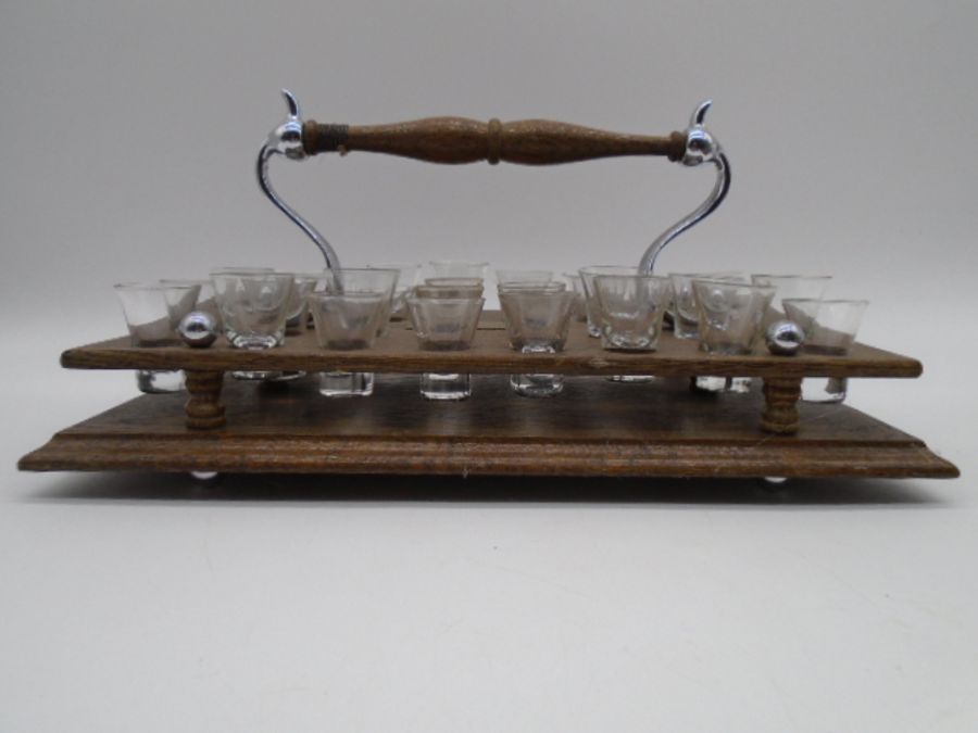 A complete vintage oak Ecclesiastical communion glasses set along with one other (incomplete) - Image 3 of 5