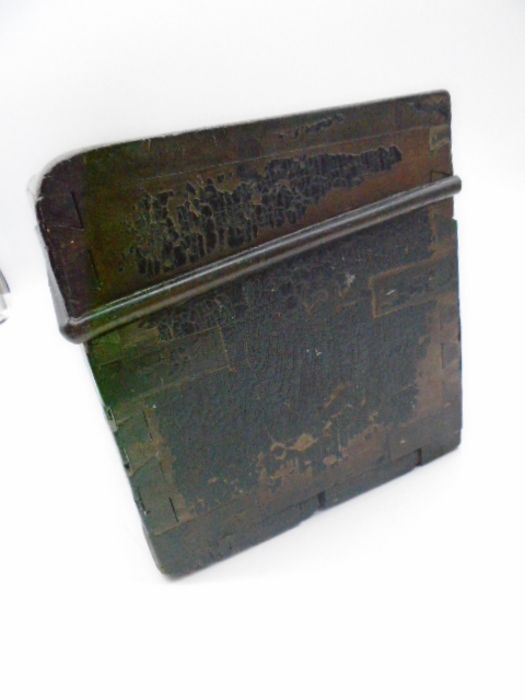 An antique metal bound small trunk, labelled with The Acetylene Illuminating Co Ltd (South - Image 4 of 6