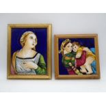 Two hand painted religious tiles, both indistinctly signed