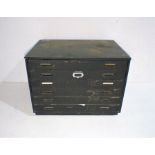 A vintage painted plan chest of six drawers, along with various architectural plans etc. Length