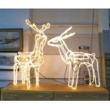 Two 3D rope light Christmas reindeer garden decorations with moving heads, length 100cm, height