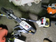 RYOBI PETROL CHAINSAW PLUS A STRIMMER.