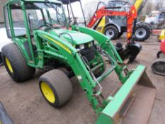 JOHN DEERE 4300 4WD TRACTOR WITH 300CX JOYSTICK LOADER. 1715 HOURS SHOWING/RECORDED. WHEN TESTED WAS