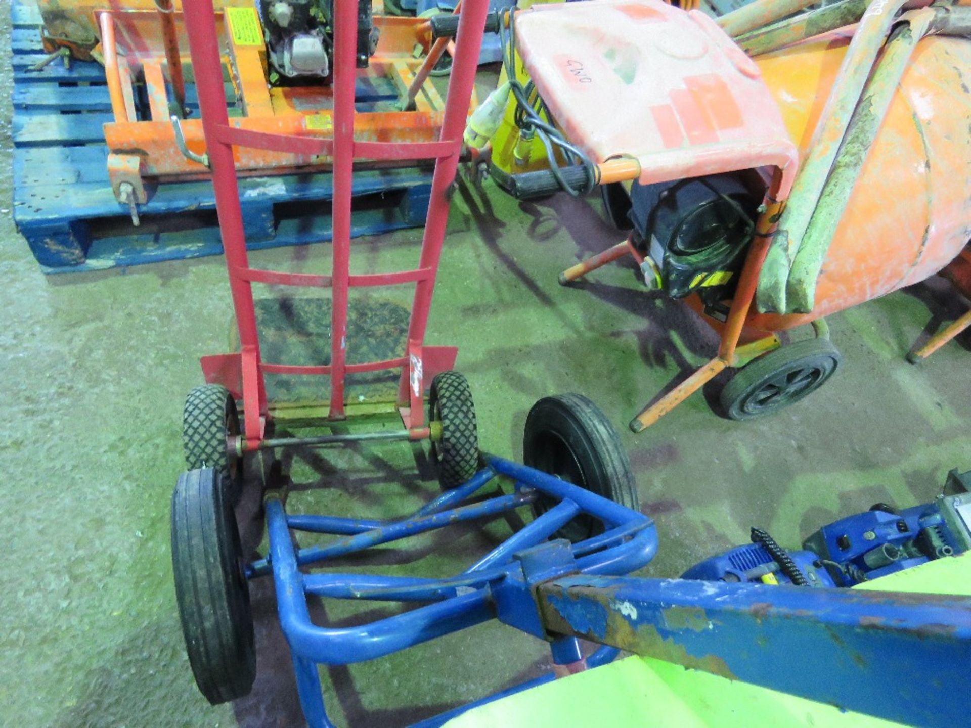 BARREL TROLLEY, 205 LITRE RATED, PLUS A SACKBARROW. - Image 3 of 3