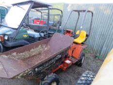 ROUGHNECK 4WD PETROL ENGINED SKIP LOADING DUMPER. WHEN TESTED WAS SEEN TO DRIVE, STEER AND LIFT/TIP.