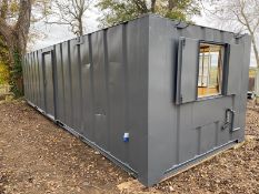 STEEL SECURE CONTAINERISED OFFICE, 32FT X 10FT APPROX. SPLIT 1/3, 2/3 AS SHOWN IN THE IMAGES. RECENT