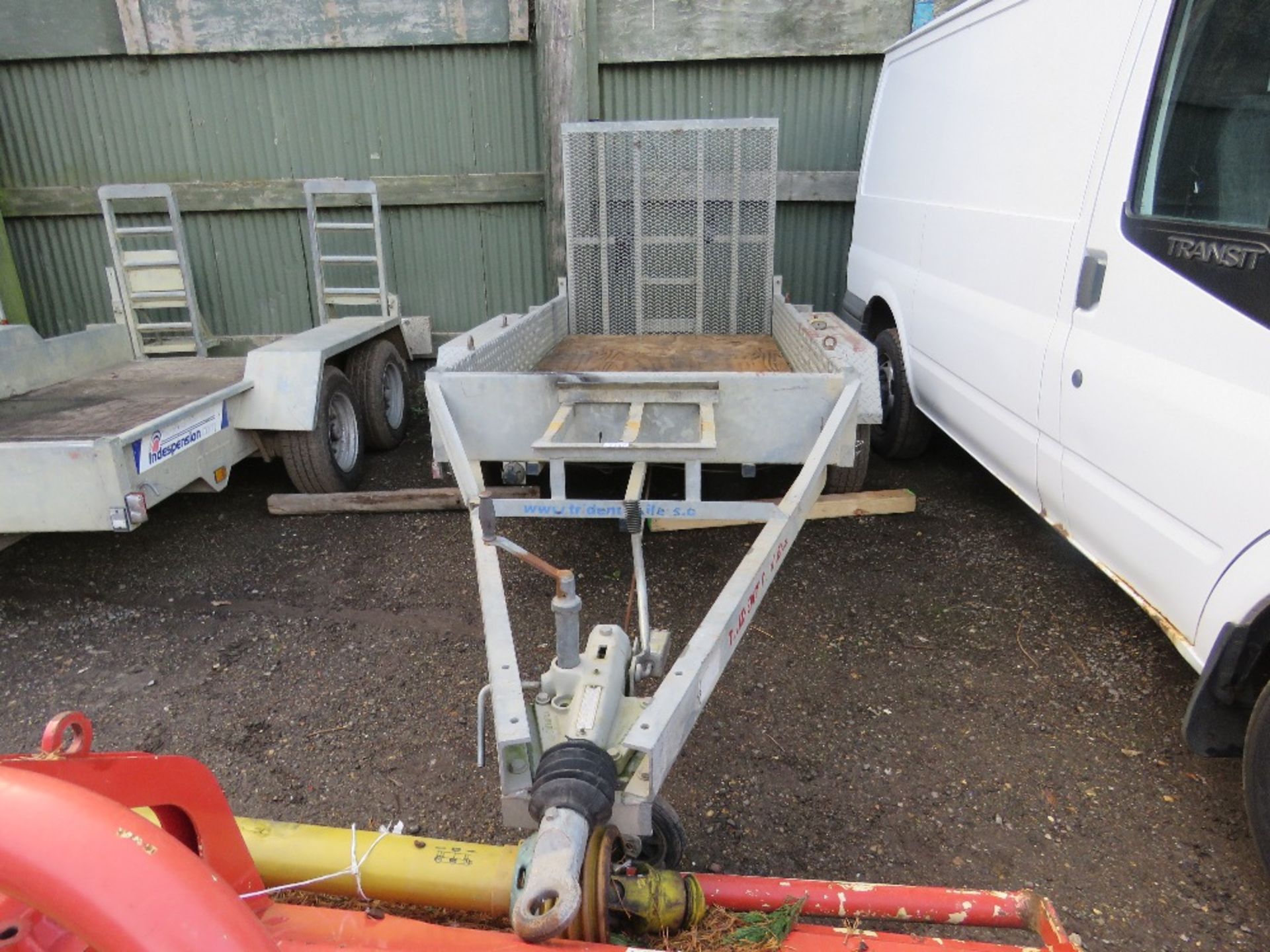 TRIDENT TWIN AXLED MINI DIGGER PLANT TRAILER. REAR RAMP. ID:087417. 8FT X 4FT APPROX. DIRECT FROM L