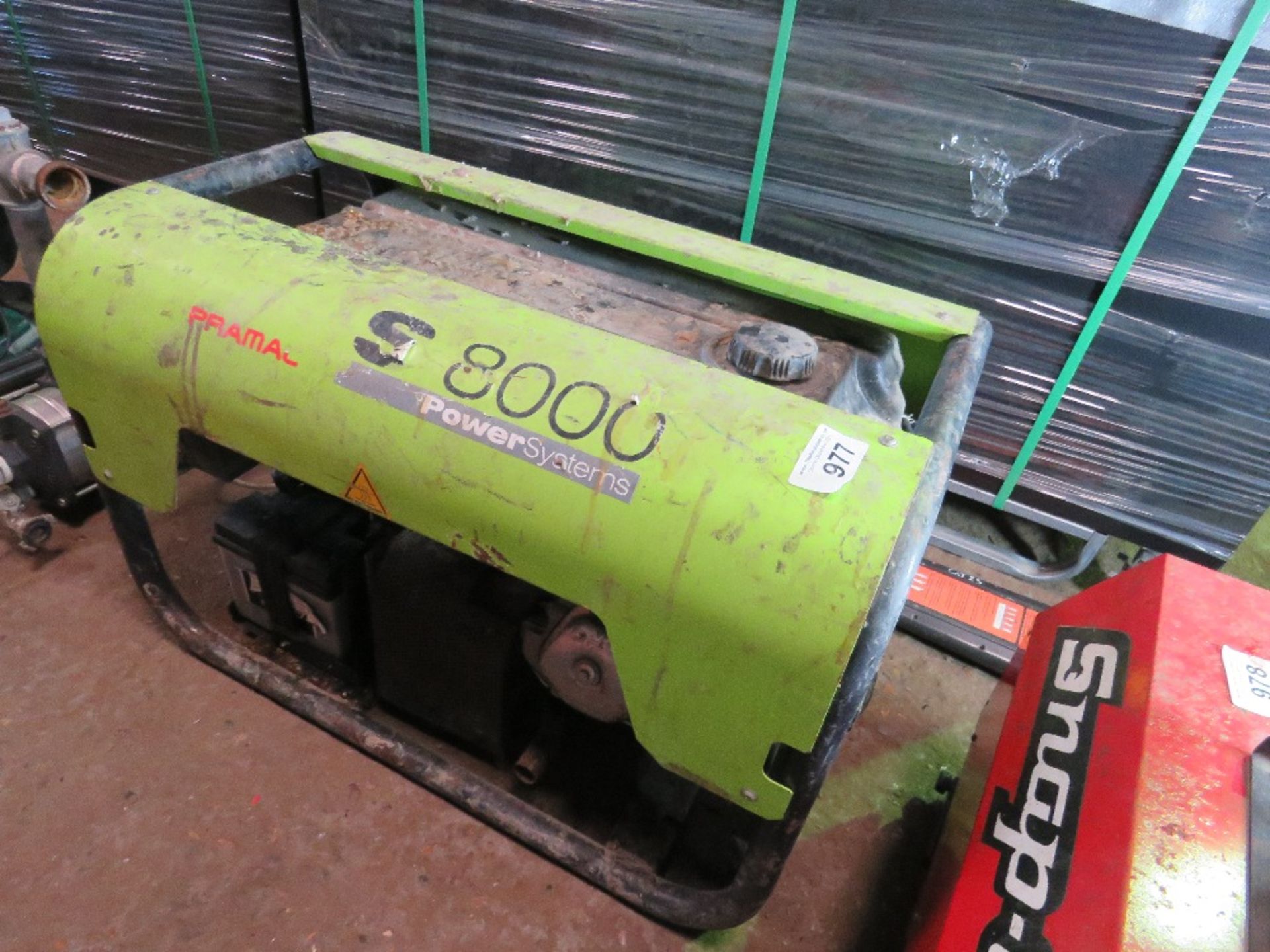 PRAMAC S8000 PETROL ENGINED GENERATOR, 3PHASE AND 240 VOLT. WORKING WHEN PUT INTO STORAGE.