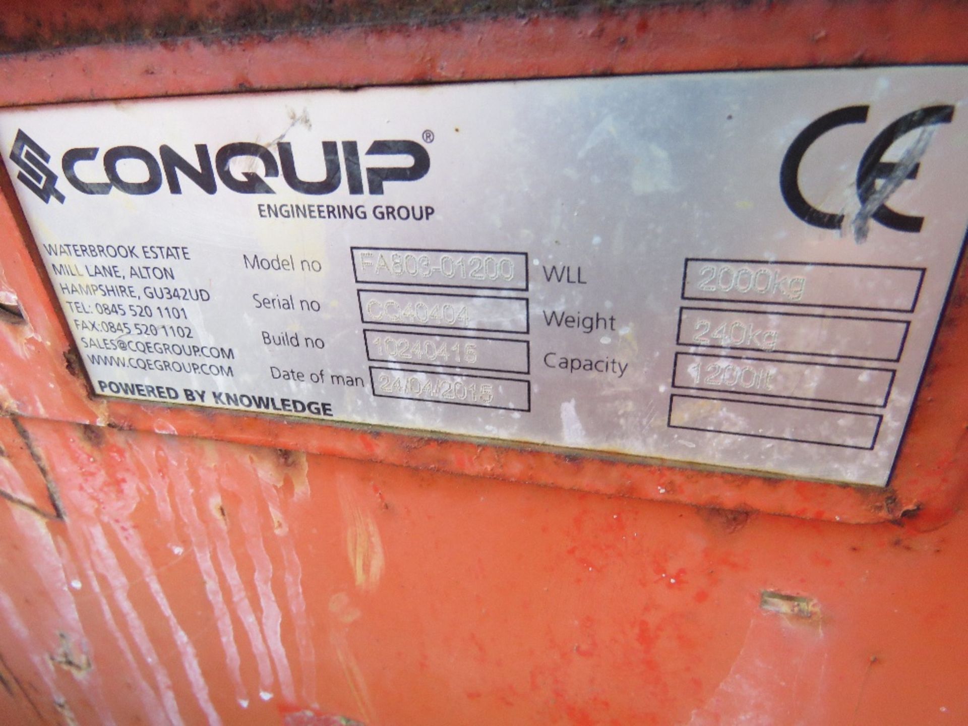 CONQUIP FORKLIFT TIPPING SKIP, YEAR 2015. - Image 4 of 4