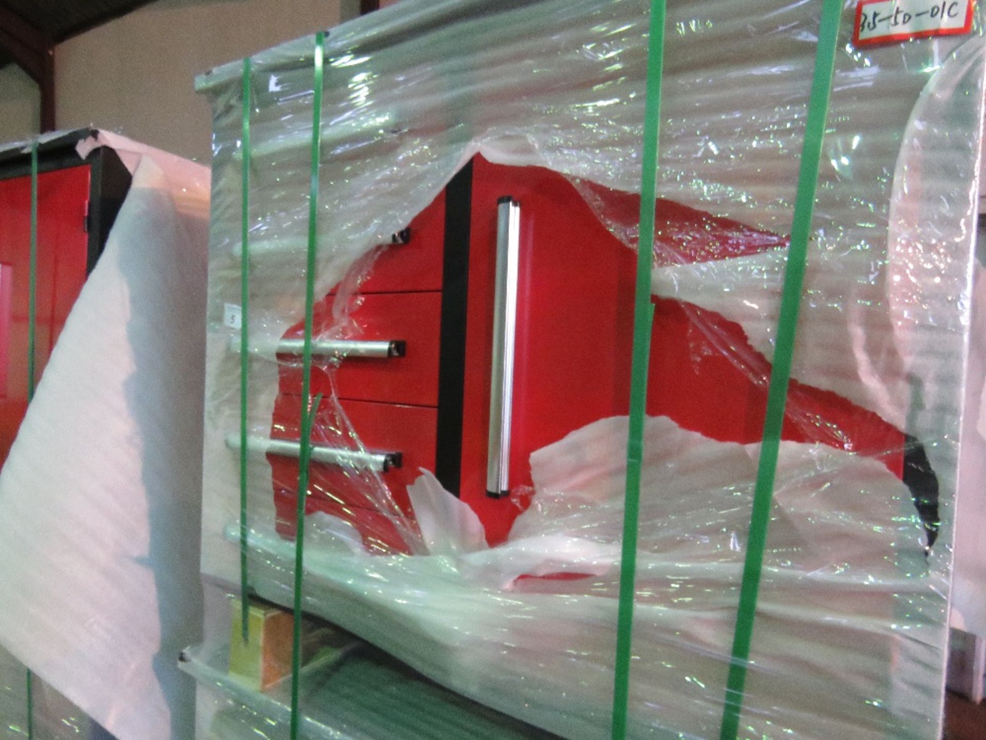 STACK OF 2 X MULTI DRAWED WORKSHOP TOOL CABINETS WITH SIDE CUPBOARD. SINGLE BANK OF DRAWERS. UNUSED - Image 2 of 3