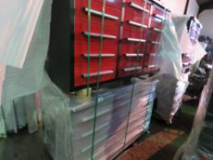 STACK OF 2 X MULTI DRAWED WORKSHOP TOOL CABINETS. 3 BANKS OF DRAWERS. UNUSED WITH KEYS. ON WHEELS. O