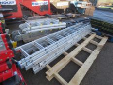 2 X ALUMINIUM 3 STAGE LADDERS WITH STABILISING BASES, 8FT CLOSED LENGTH APPROX. THIS LOT IS SOLD UND