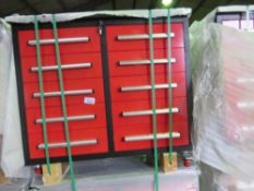 1 X MULTI DRAWED WORKSHOP TOOL CABINET. 2 BANKS OF DRAWERS. UNUSED WITH KEYS. ON WHEELS. OVERALL HEI
