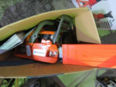 HUSQVARNA PETROL CHAINSAW IN BOX, UNUSED.