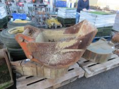 2 X EXCAVATOR BUCKETS ON 60MM PINS. SMOOTH AND TOOTHED, 12" AND 18" APPROX.